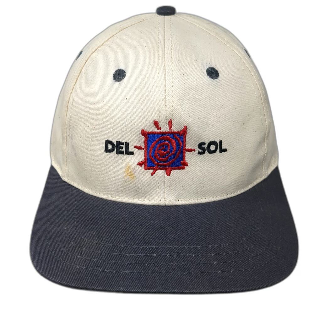 Del Sol Baseball Cap White Blue One Size Embroidered Sun Logo Slideback Hat